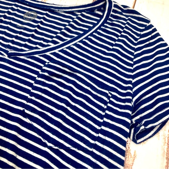 SO Relaxed Short Sleeve Shirt Navy Blue & White Striped Sz XXS - Picture 3 of 7